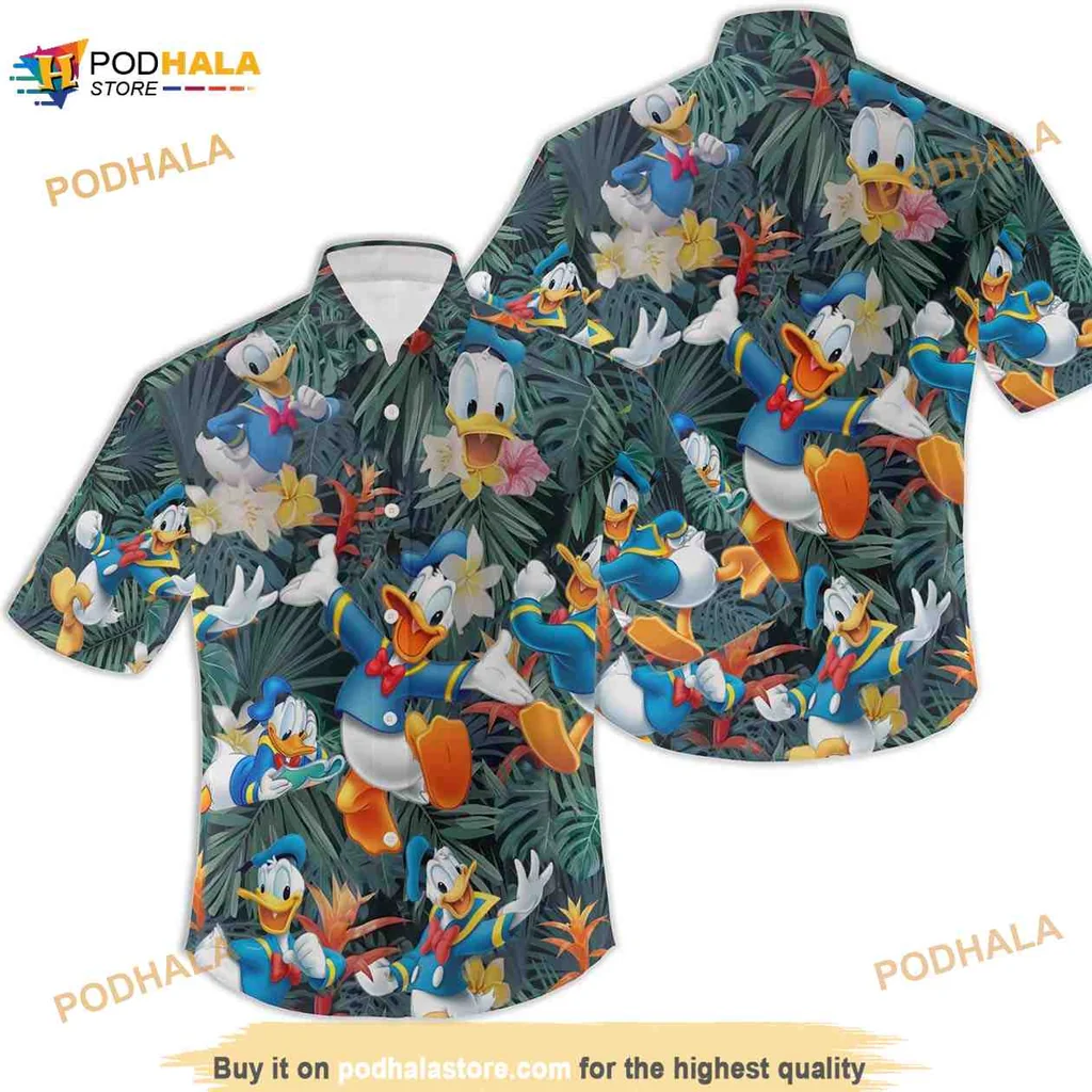Donald Duck Tropical Hawaiian Shirt With Daisy Duck And Colorful Flowers
