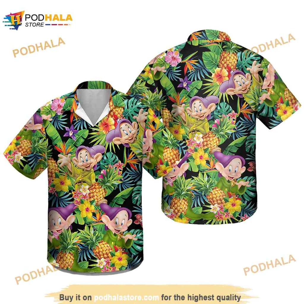 Dopey Dwarf Disney Hawaiian Shirt With Tropical Design And Colorful Flowers