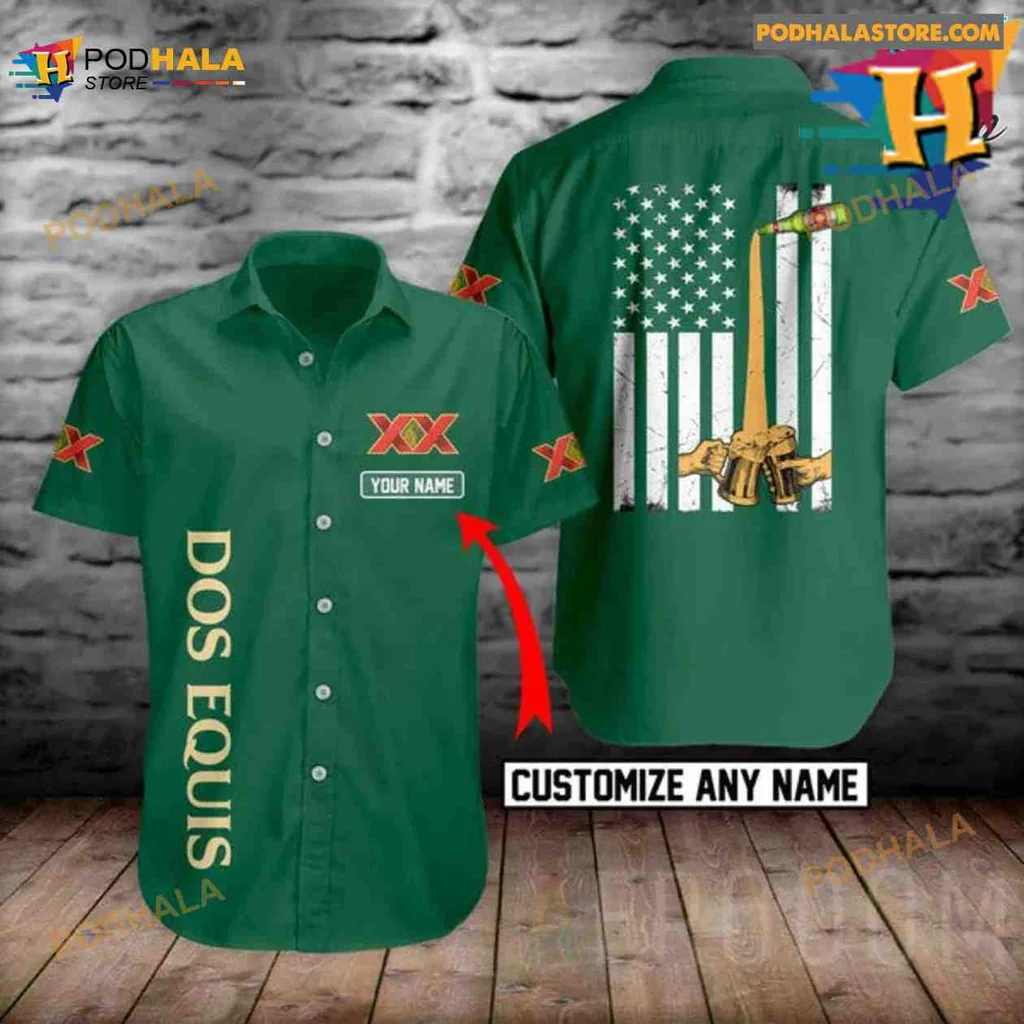 Dos Equis Beer Hawaiian Shirt With Personalized Name And American Flag Design