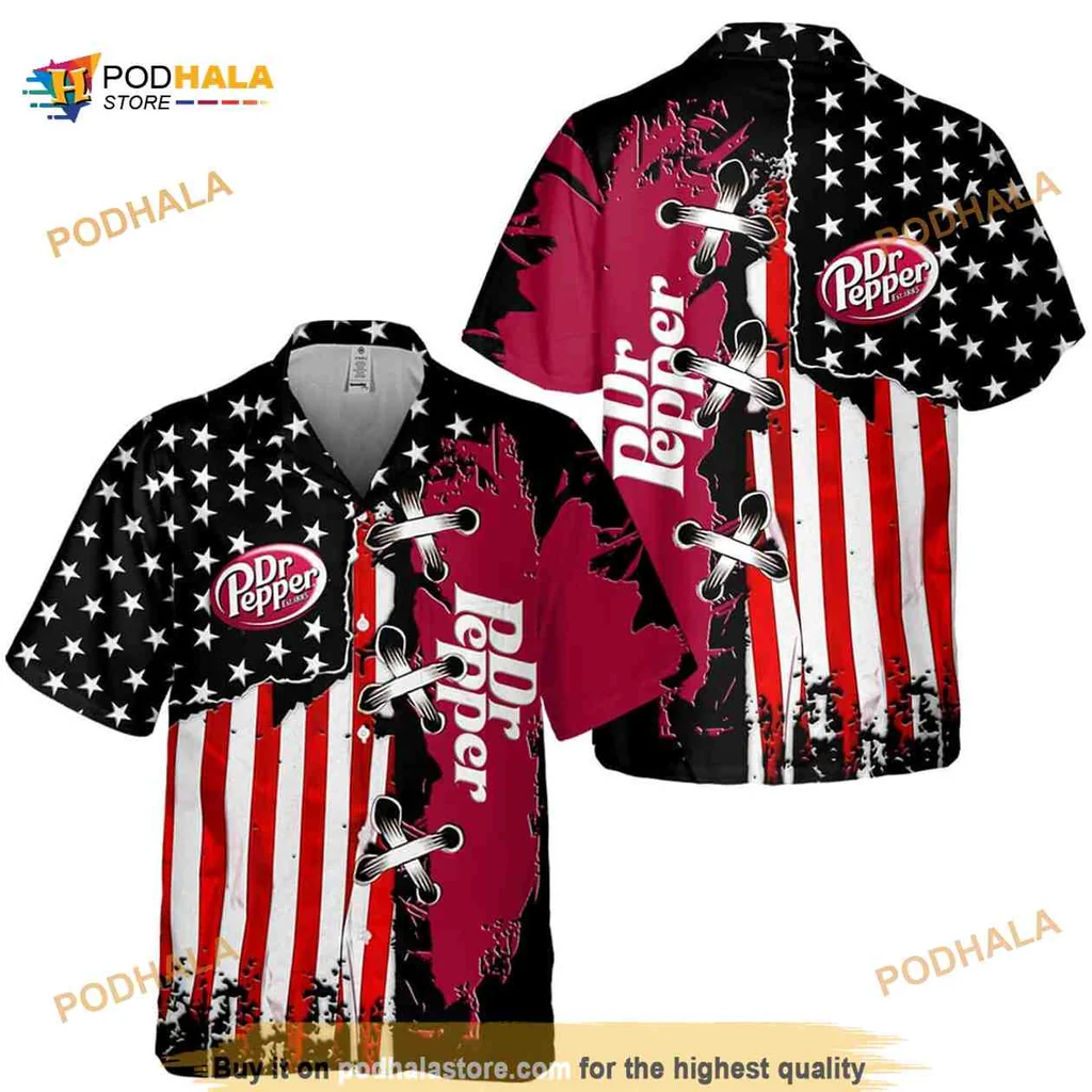 Dr Pepper Aloha Shirt With Us Flag Design