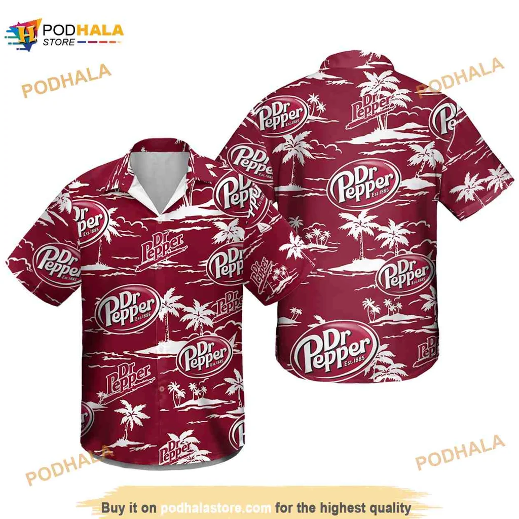 Dr Pepper Beach Pattern Hawaiian Shirt With Tropical Palm Trees