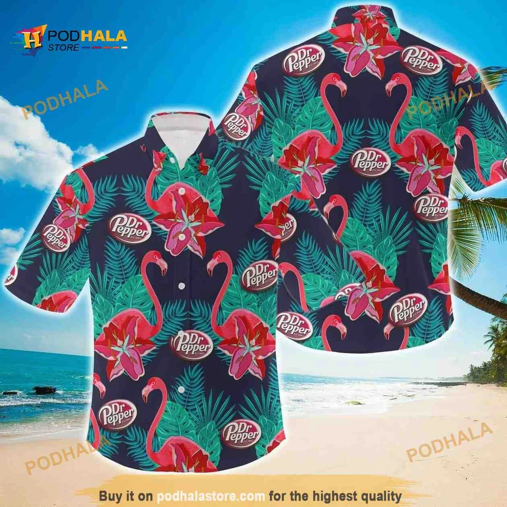 Dr Pepper Flamingo Hawaiian Shirt With Tropical Design