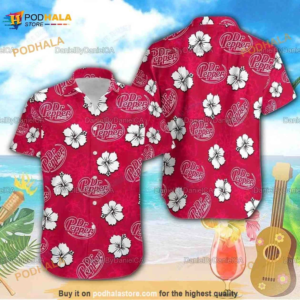 Dr Pepper Hibiscus Flower Hawaiian Shirt, Tropical Aloha Shirt For Summer