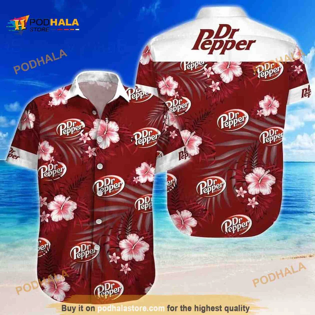 Dr Pepper Hibiscus Hawaiian Shirt With Tropical Flower Pattern