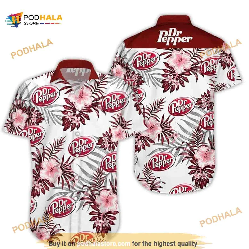 Dr Pepper Tropical Aloha Shirt, Vibrant Hibiscus Flower Pattern