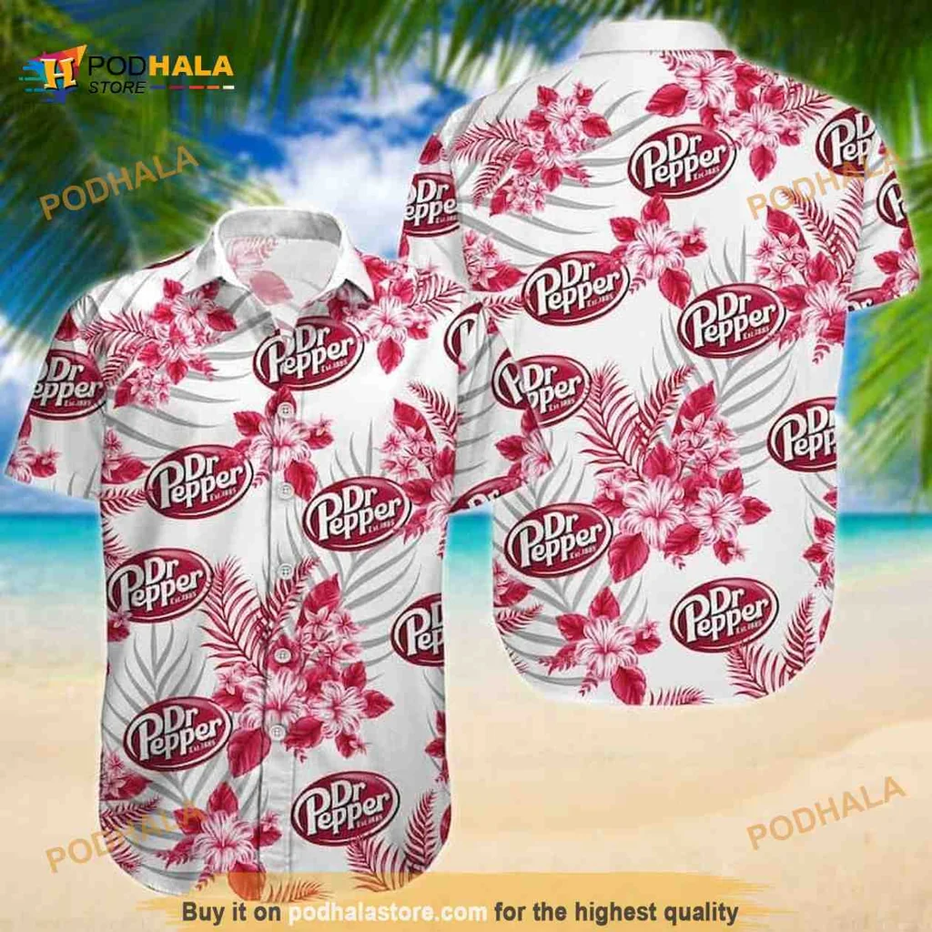 Dr Pepper Tropical Aloha Shirt, White Hawaiian Shirt With Floral Pattern