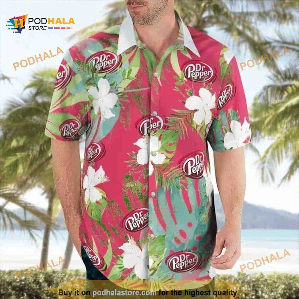 Dr Pepper Tropical Aloha Shirt With Hibiscus Flowers And Beach Vibe