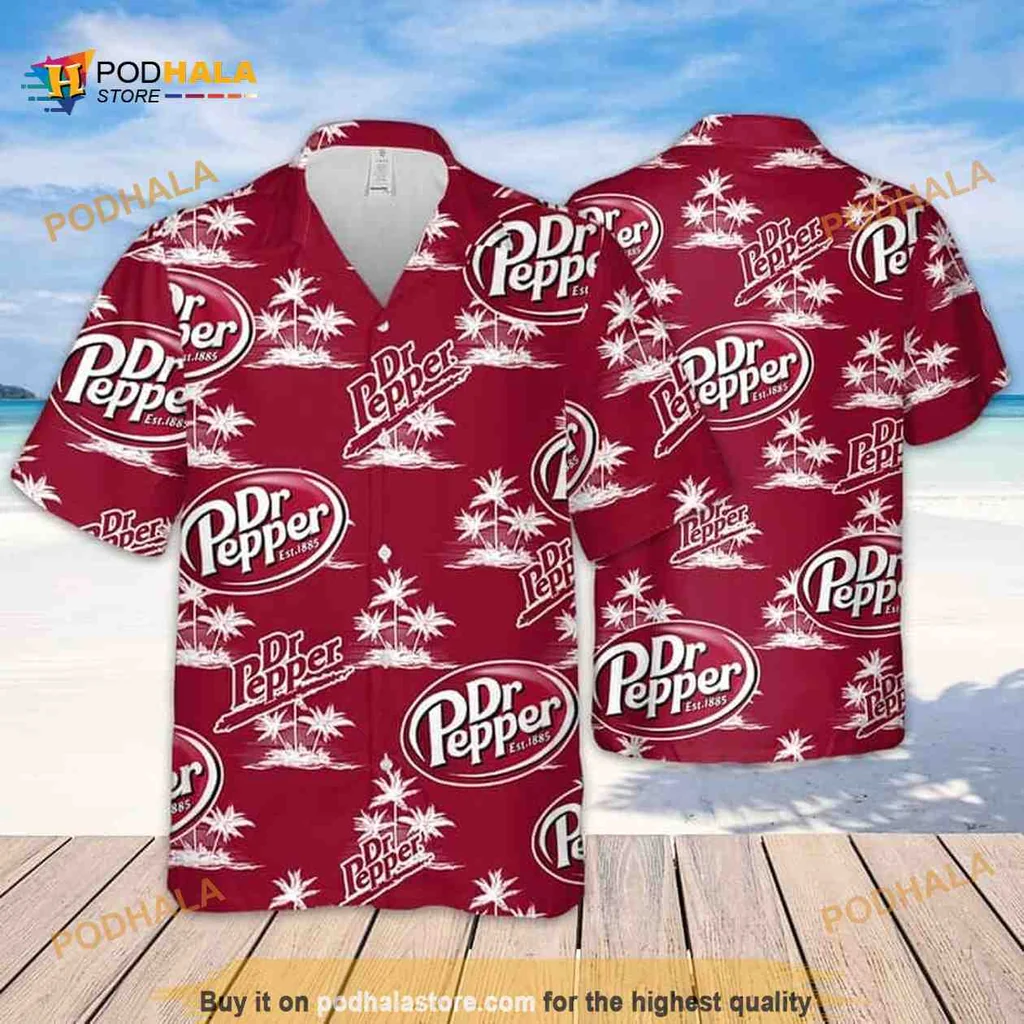 Dr Pepper Tropical Aloha Shirt With Palm Trees For Beach Vibes
