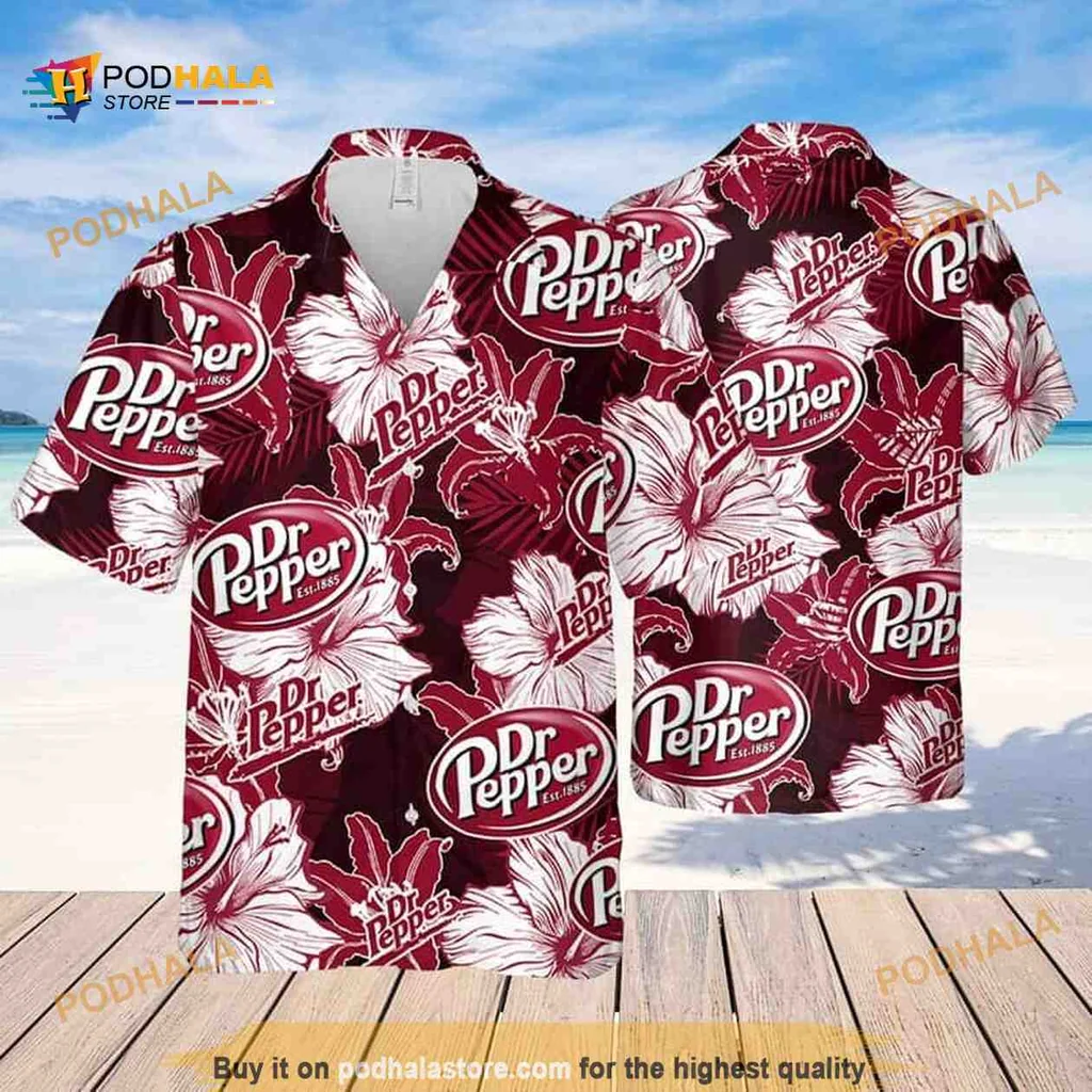 Dr Pepper Tropical Floral Shirt With Hibiscus Flowers And Logo