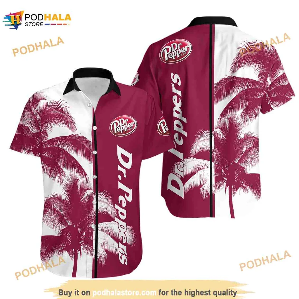 Dr Pepper Tropical Hawaiian Shirt With Bold Palm Tree Design