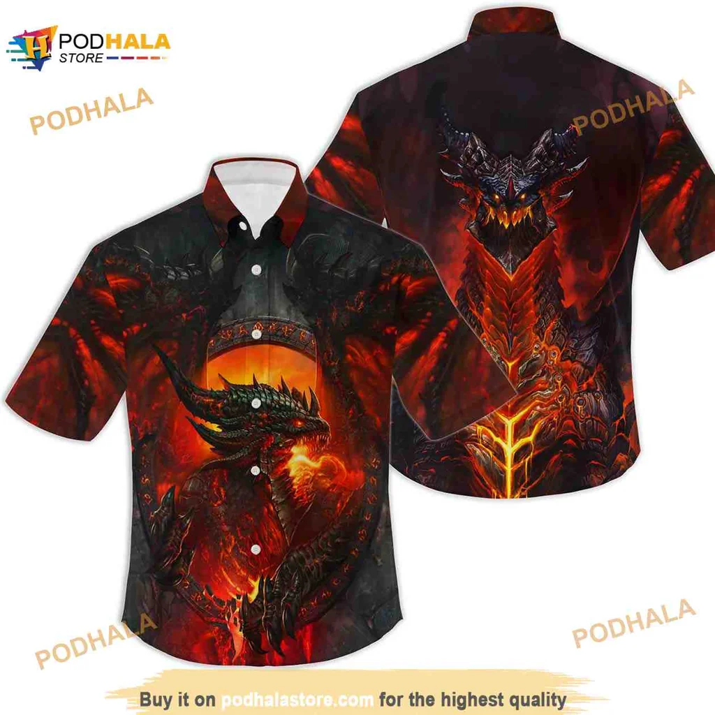 Dragon Fiery Hawaiian Shirt With Bold Red And Orange Design
