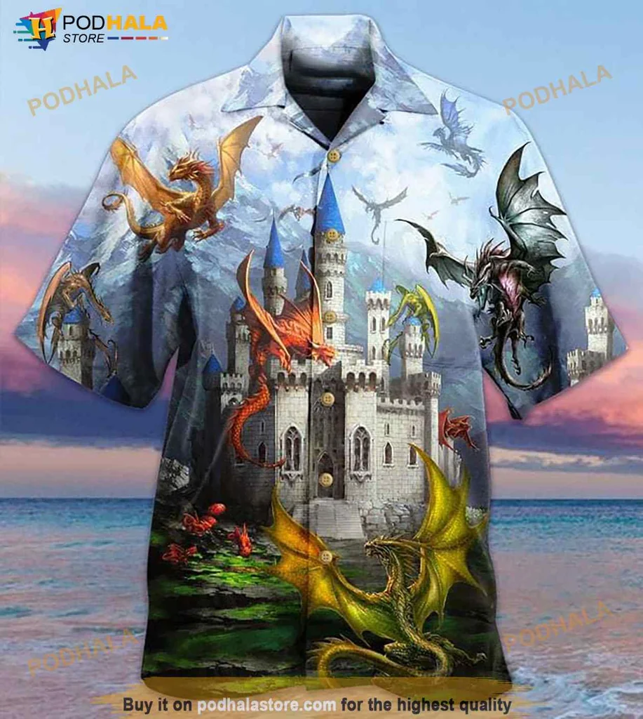 Dragons Castle Hawaiian Shirt With Vibrant Fantasy Design