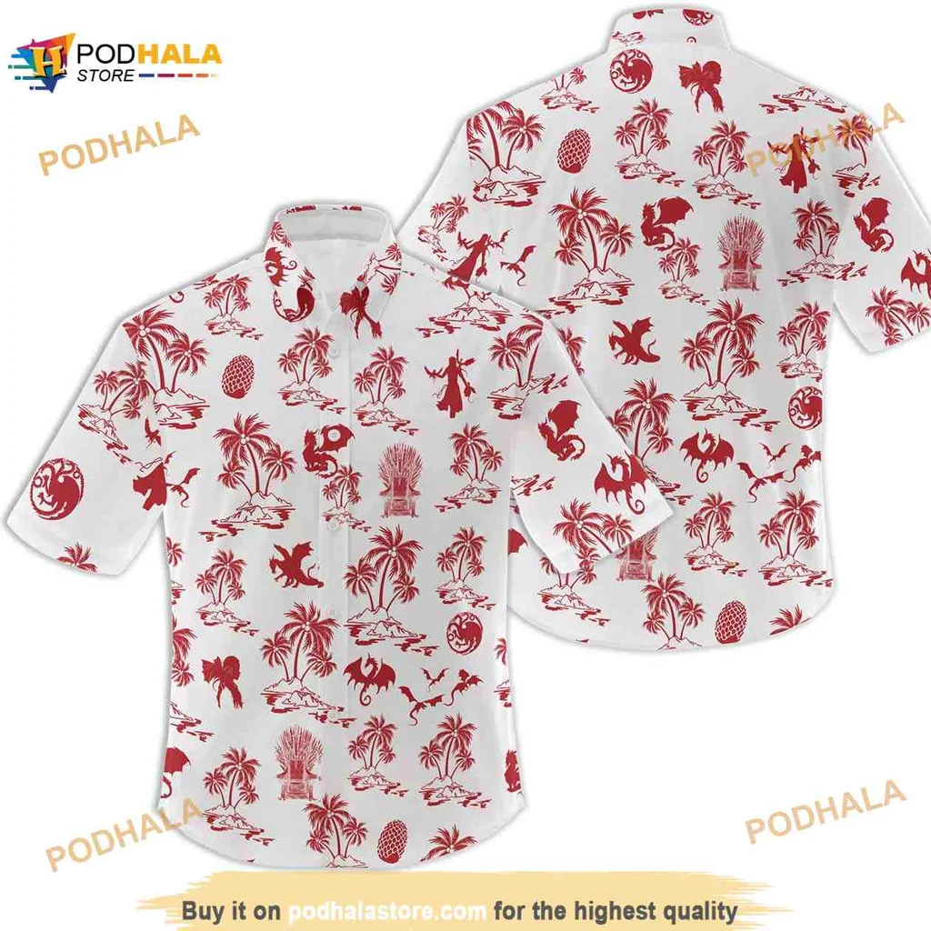 Dragons Fantasy Tropical Hawaiian Shirt With Bold Red And White Design