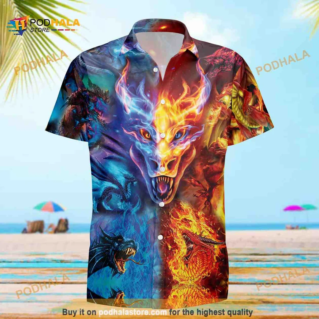 Dragons Vibrant Hawaiian Shirt Featuring Colorful Fantasy Design