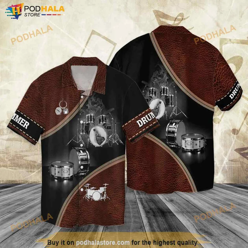 Drummer Themed Hawaiian Shirt With Bold Drummer Design