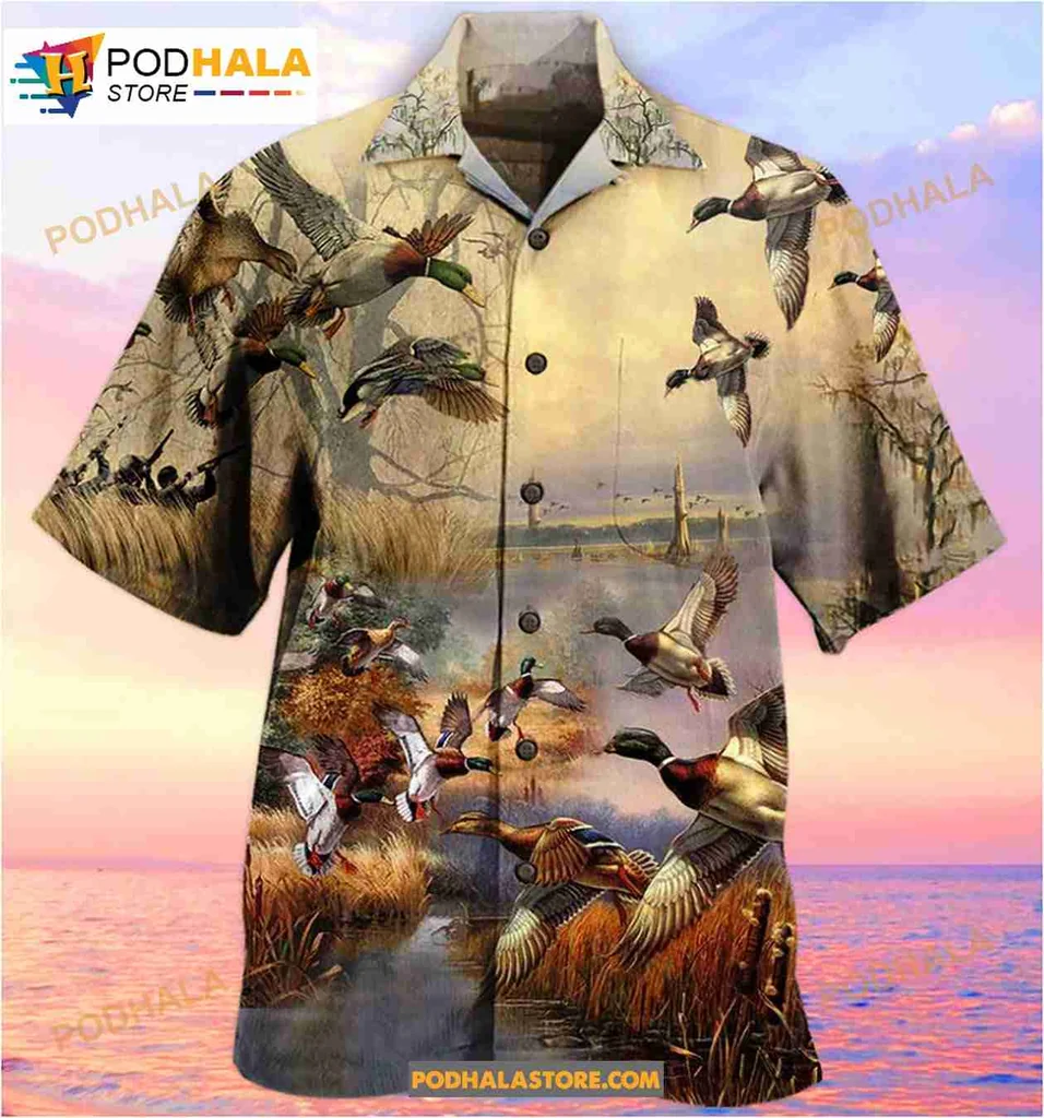 Ducks Tropical Hawaiian Shirt With Vibrant Nature Scene And Waterway Design