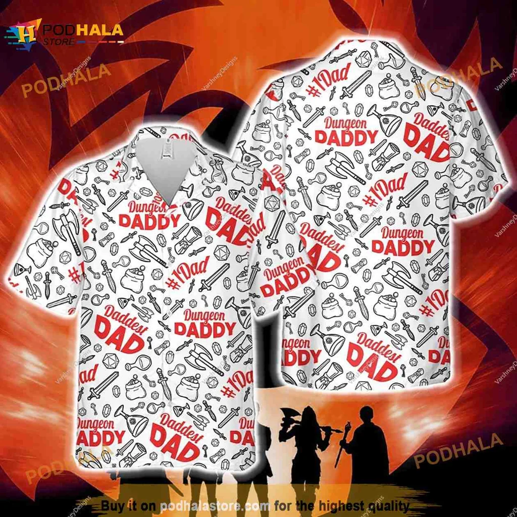 Dungeon Daddy Hawaiian Shirt Featuring Dungeons & Dragons Icons