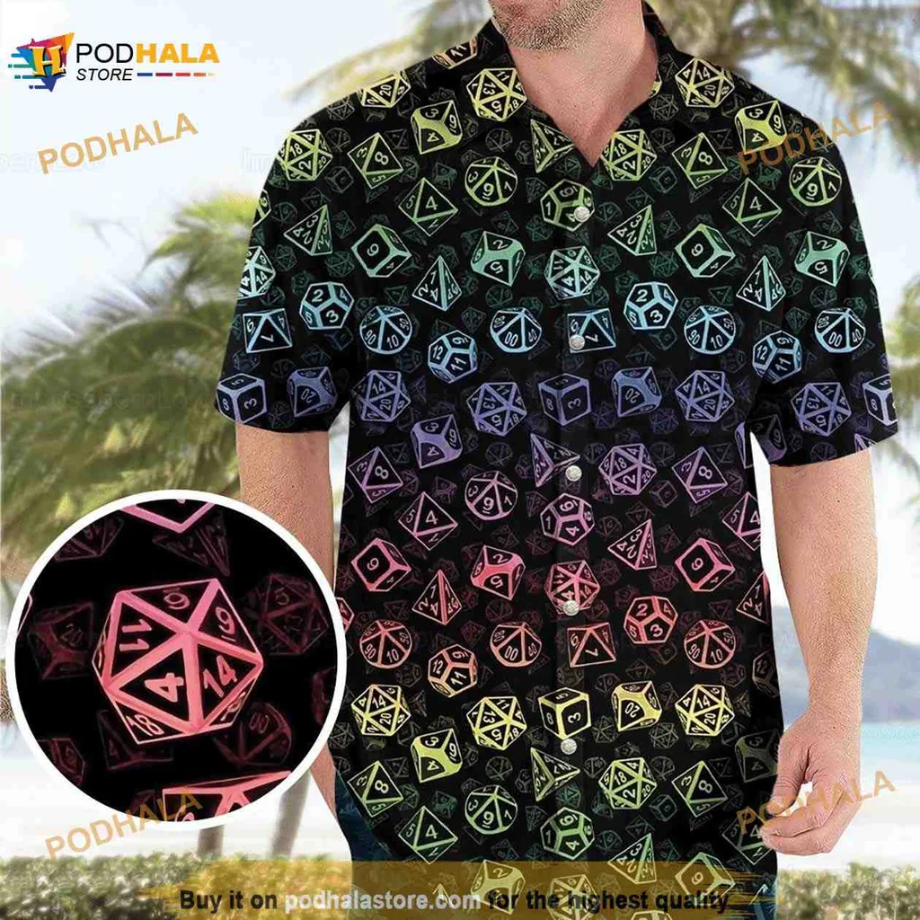 Dungeons And Dragons Dice Hawaiian Shirt, Colorful Gaming Aloha Shirt