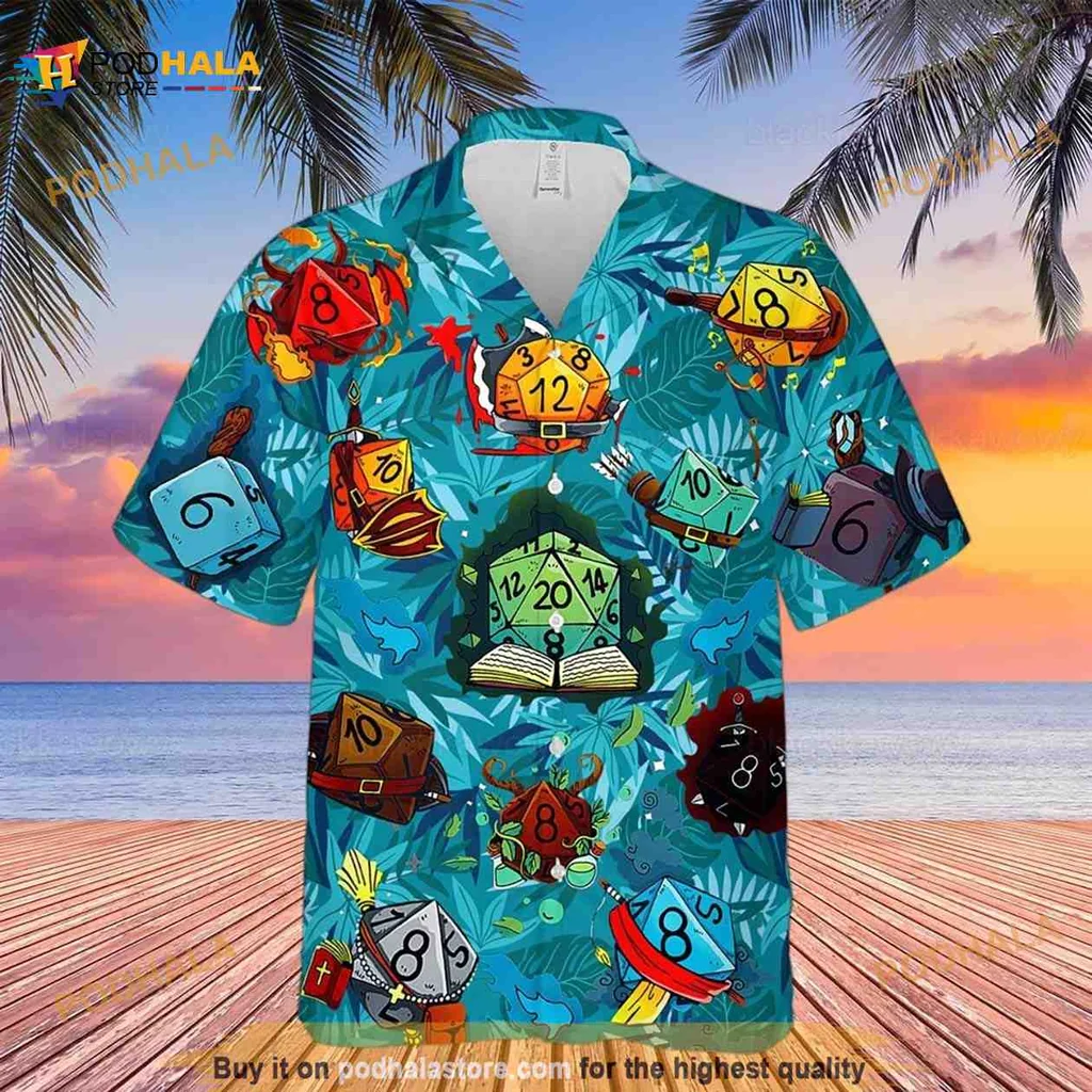 Dungeons And Dragons Hawaiian Shirt, Colorful Dice And Spellbook Aloha Shirt