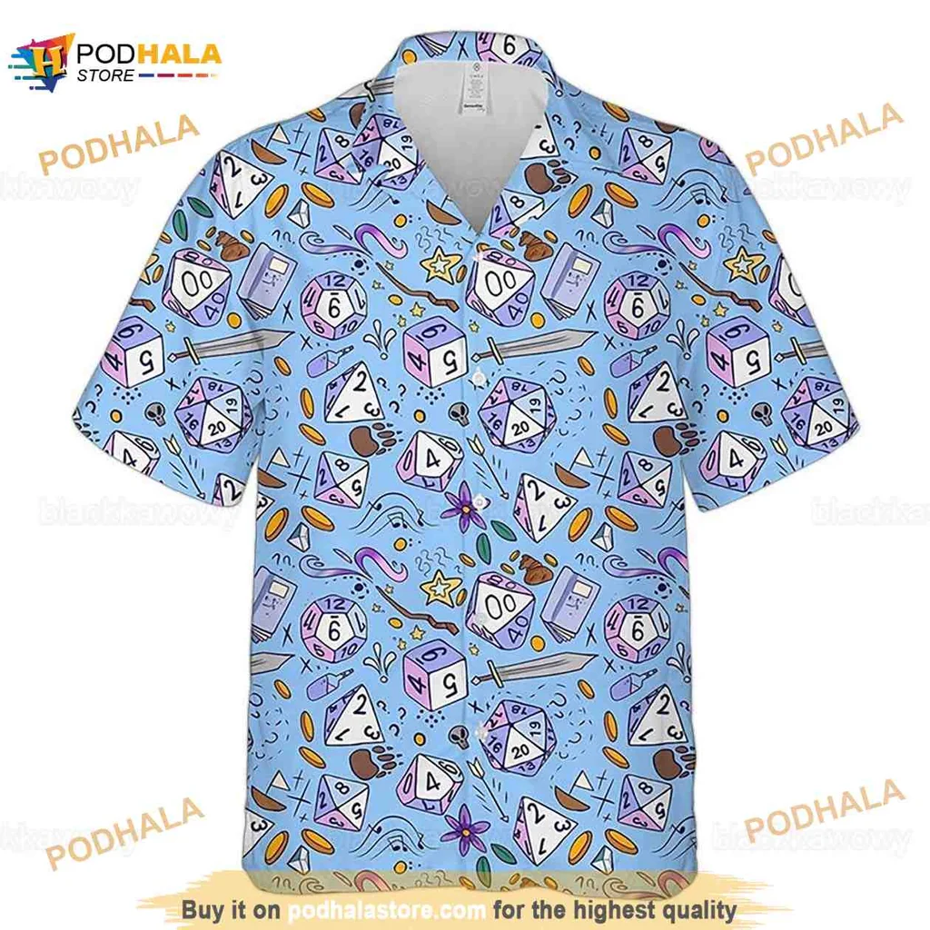 Dungeons And Dragons Hawaiian Shirt, Colorful Polyhedral Dice Design