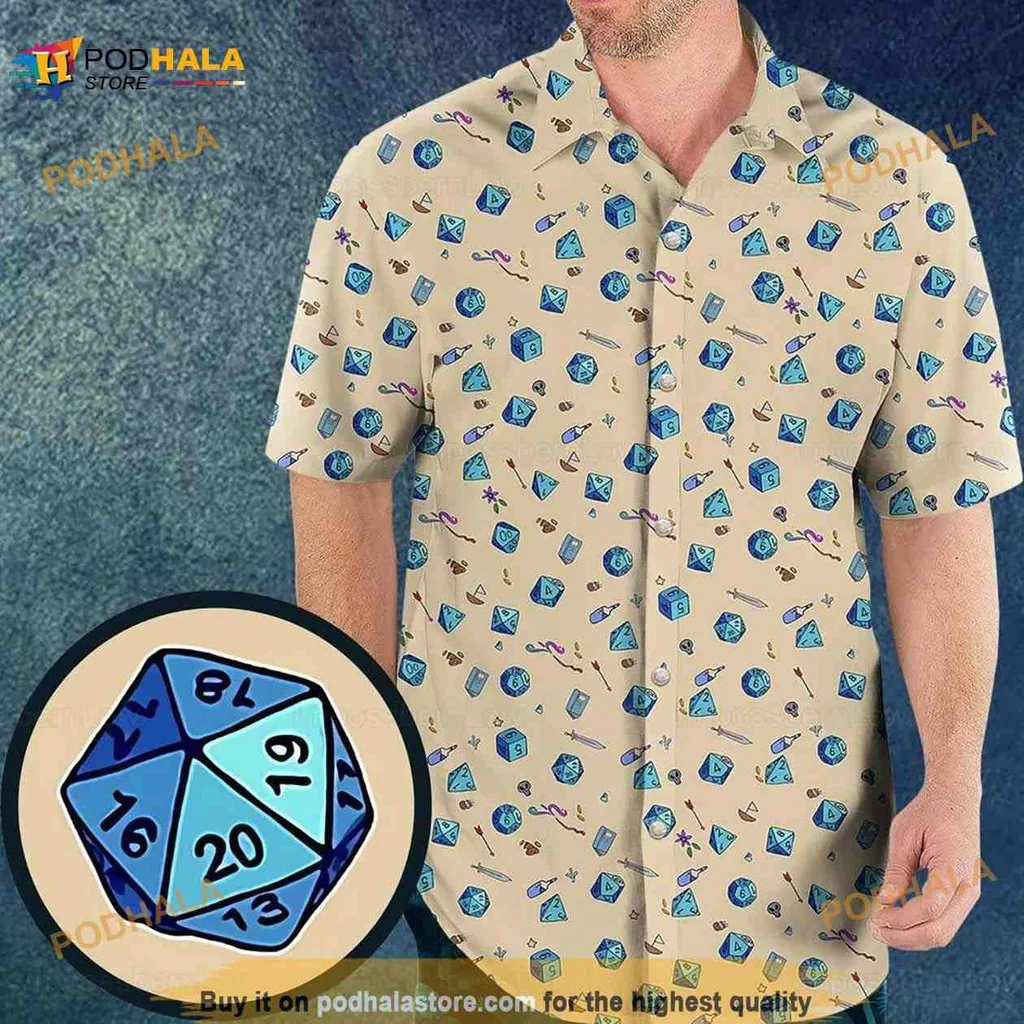 Dungeons And Dragons Hawaiian Shirt Featuring Colorful Polyhedral Dice