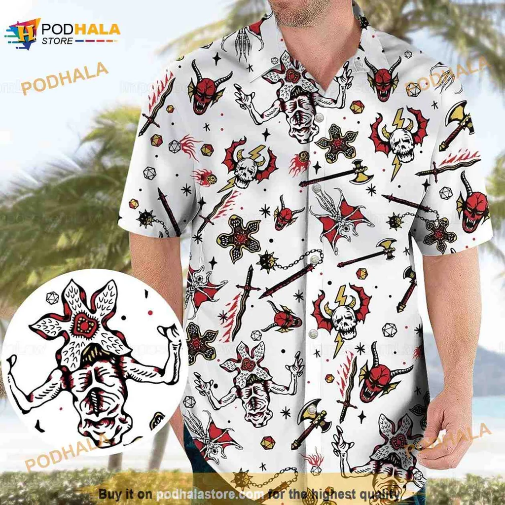 Dungeons And Dragons Hawaiian Shirt Featuring Skulls And Lightning Bolts
