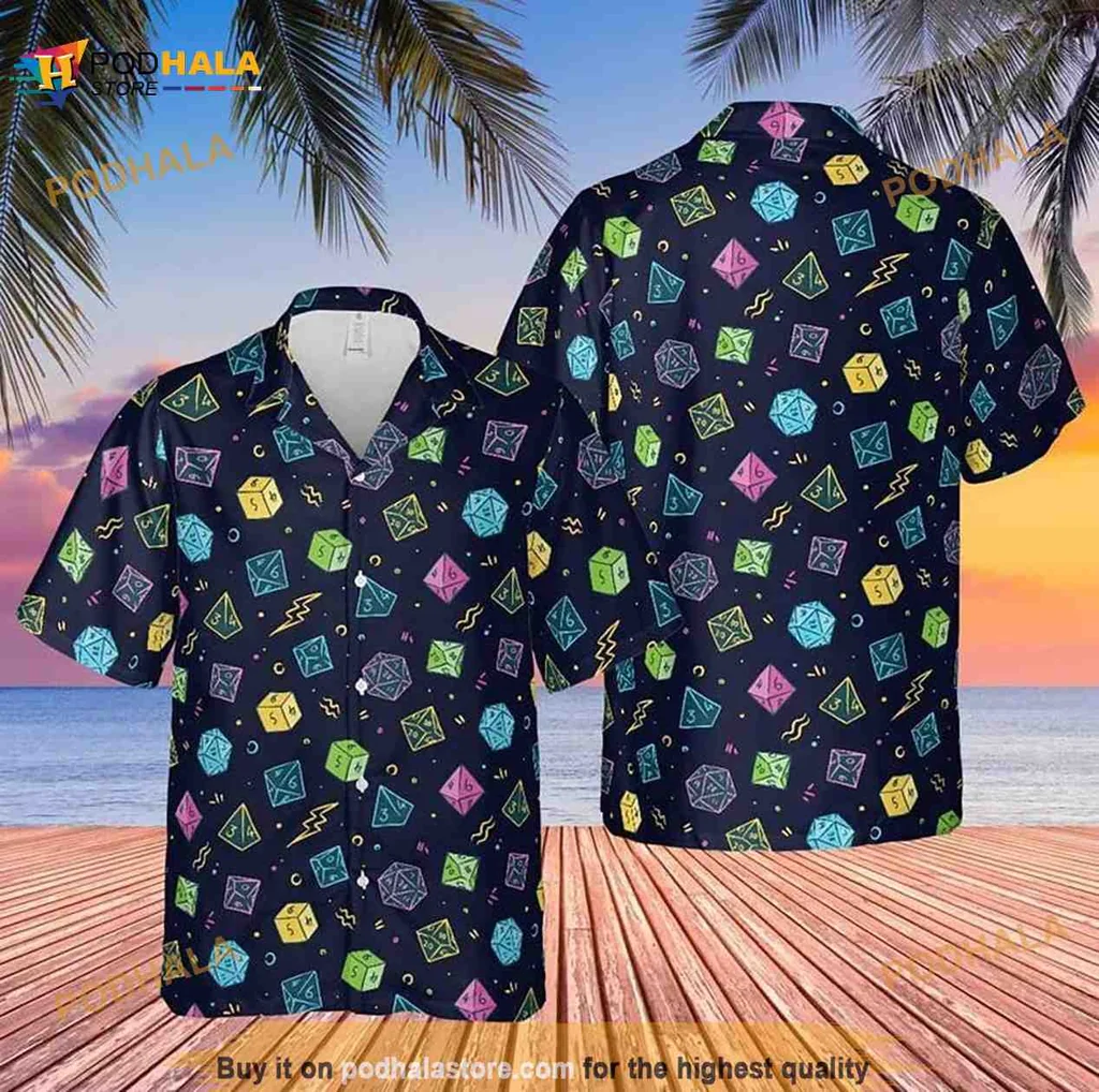 Dungeons And Dragons Polyhedral Dice Hawaiian Shirt, Colorful Gaming Design