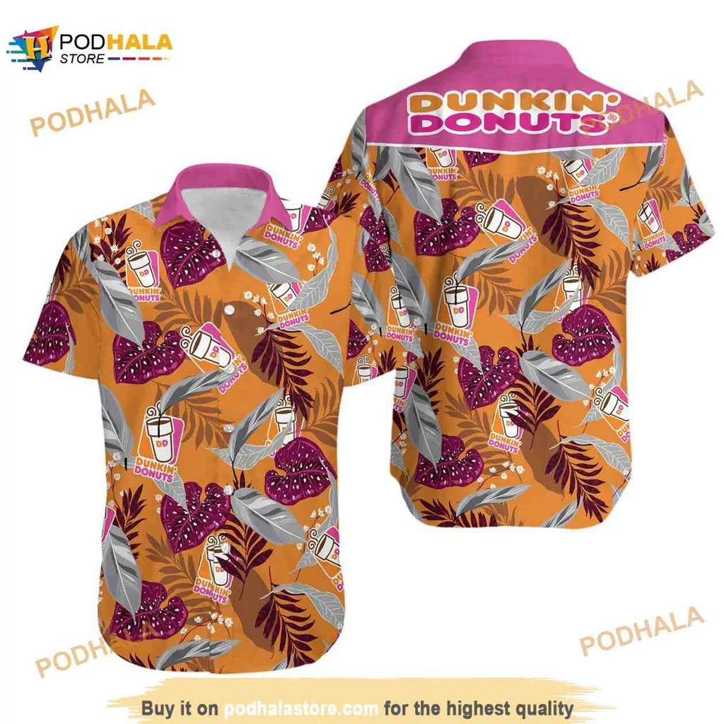 Dunkin Donuts Tropical Aloha Shirt With Colorful Floral Design