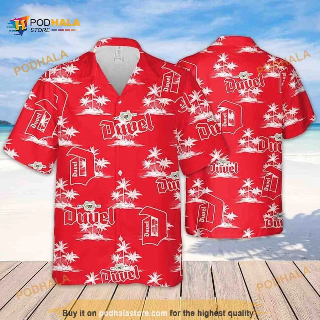 Duvel Beer Tropical Hawaiian Shirt With Coconut Island Pattern