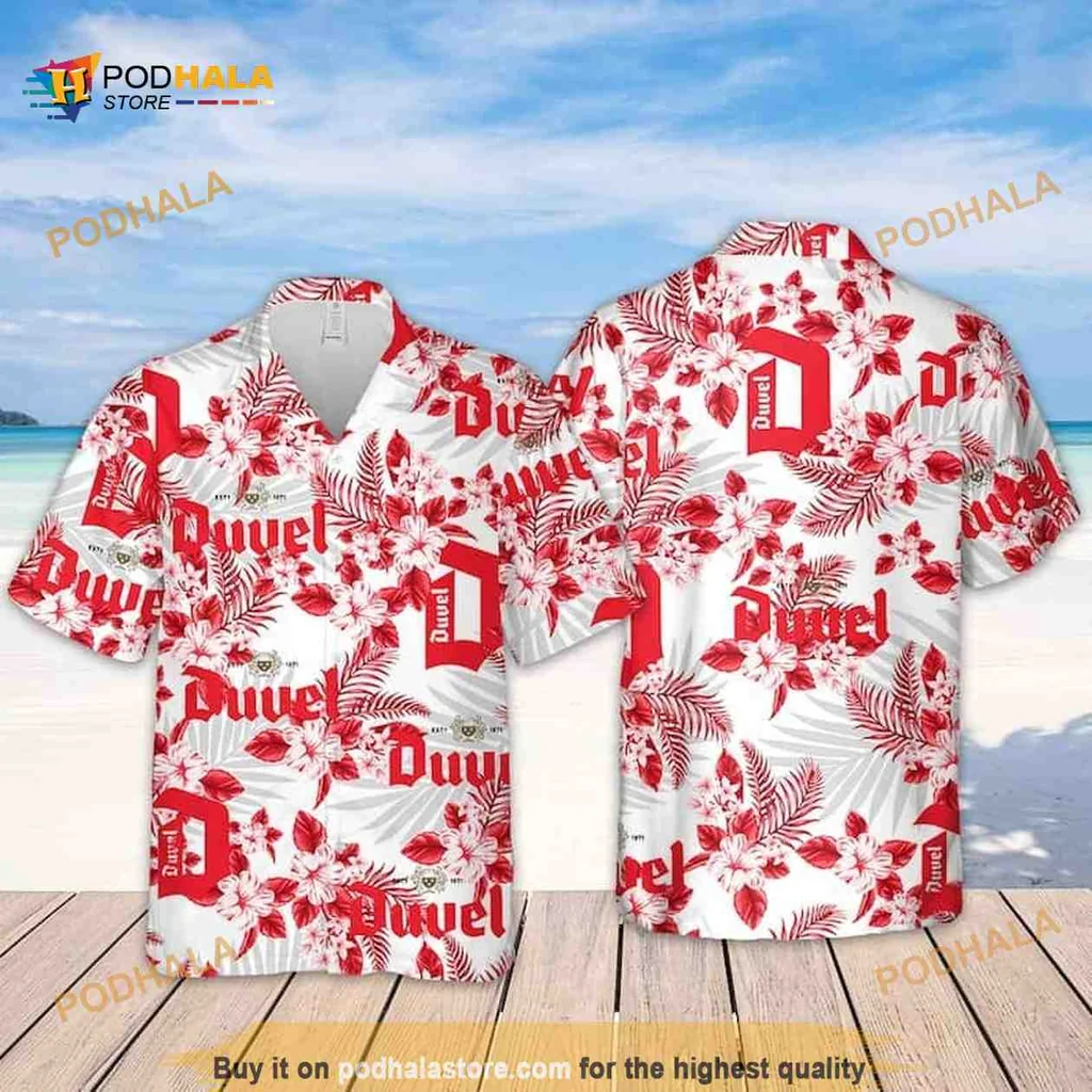 Duvel Beer Tropical Hawaiian Shirt With Vibrant Flower Pattern