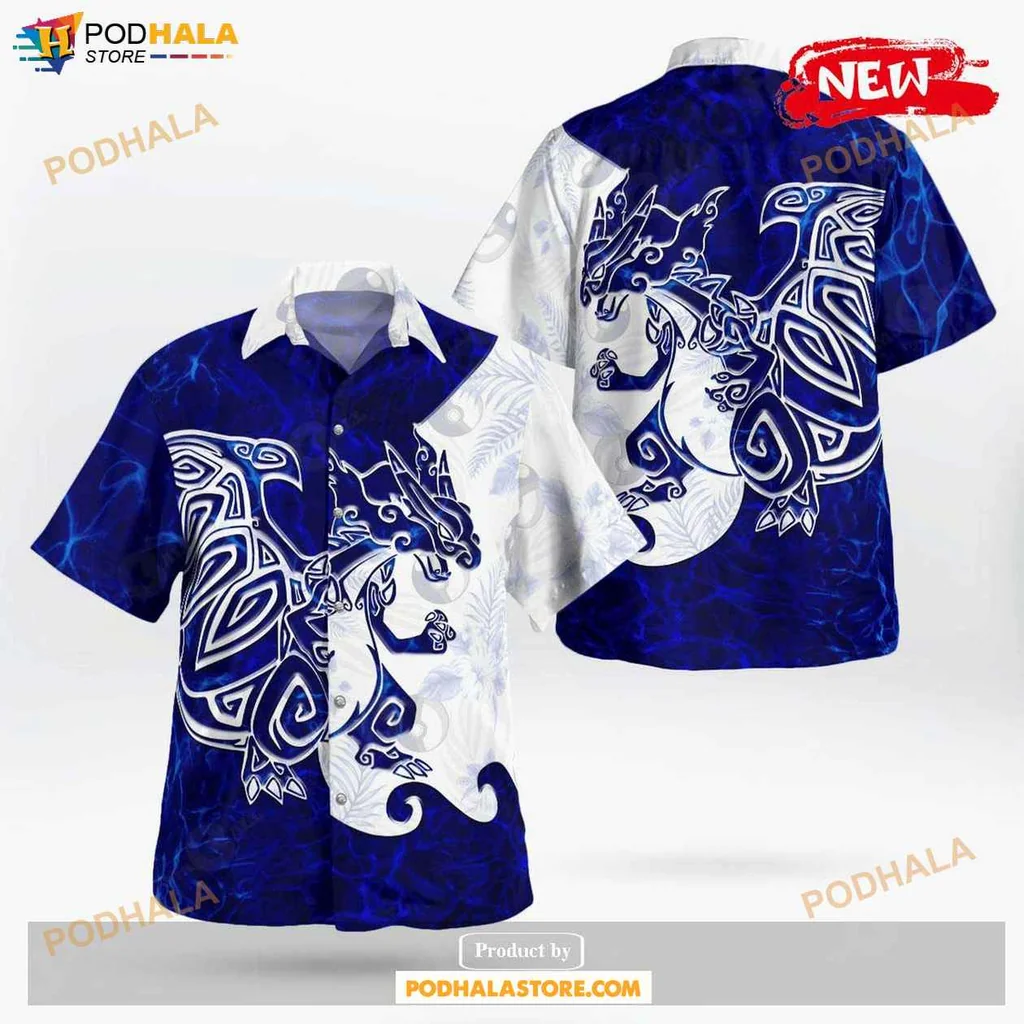 Dynamic Dragon Aloha Shirt, Tribal Design For Fantasy Fans And Gamers