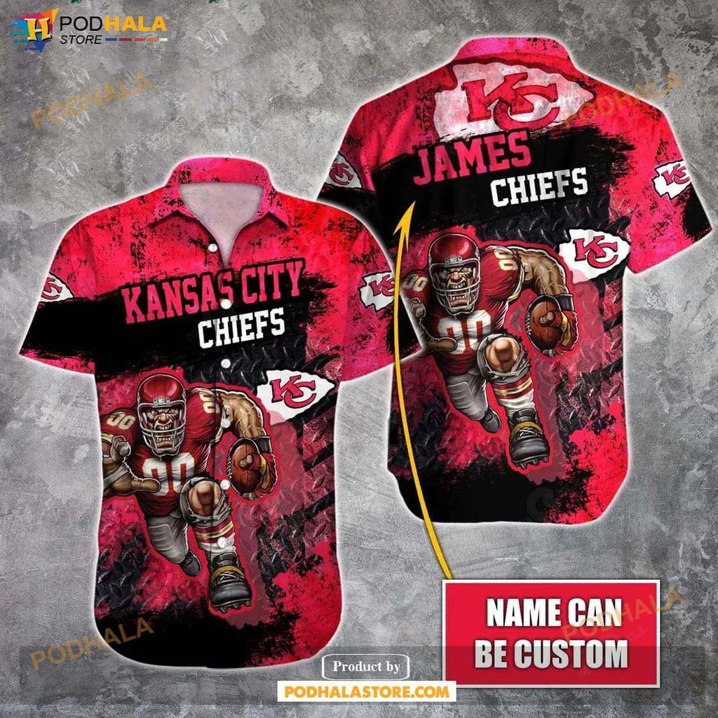 Dynamic Kansas City Chiefs Hawaiian Shirt, Bold Football Player Design For Fans