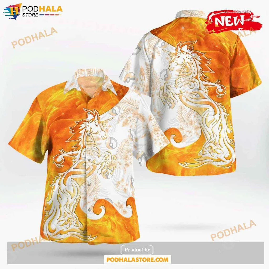 Dynamic Rapidash Aloha Shirt, Vibrant Tropical Design For Casual Wear