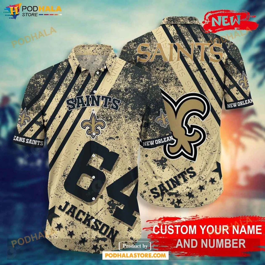 Dynamic Saints Fan Hawaiian Shirt, Personalized New Orleans Saints Design Shirt