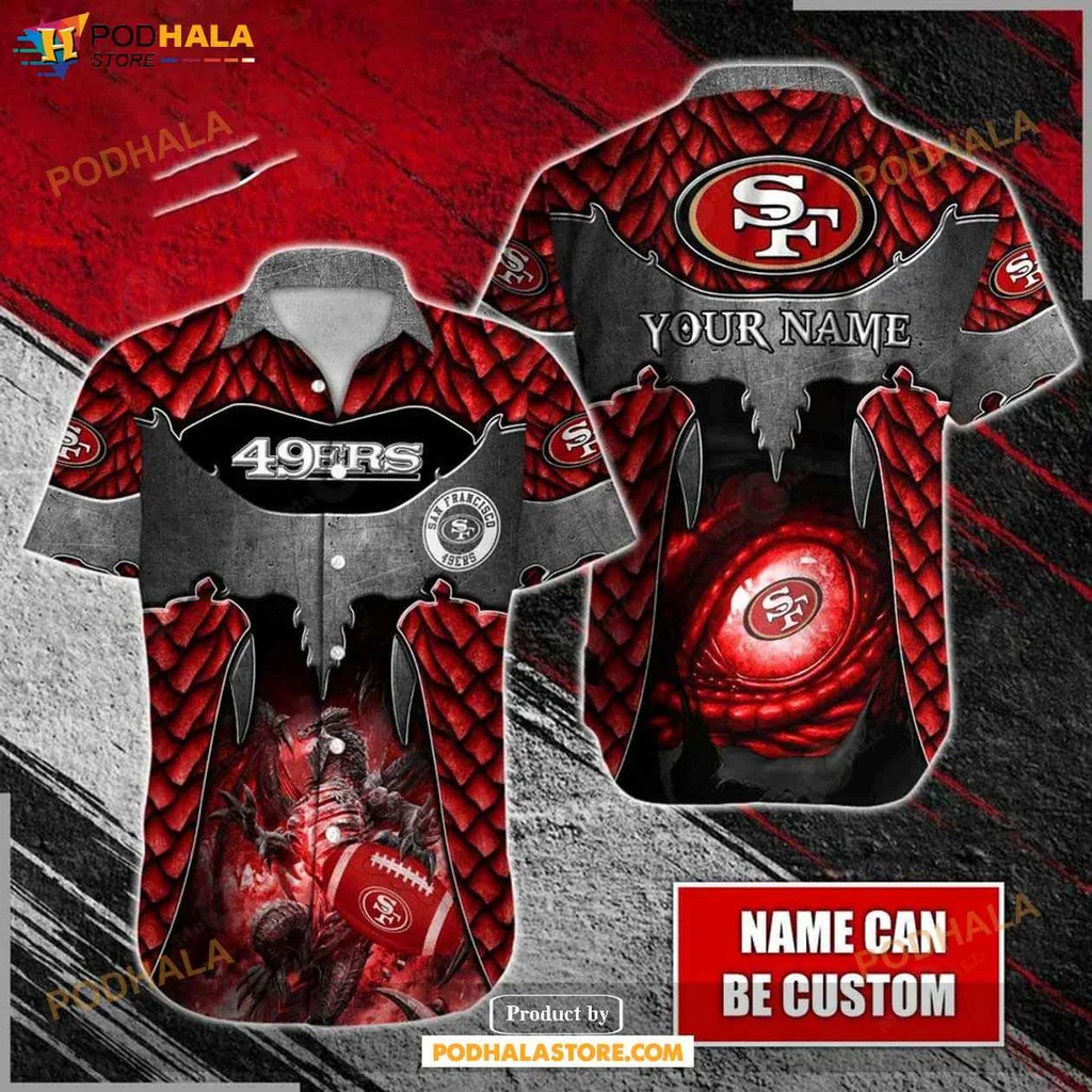 Dynamic San Francisco 49ers Hawaiian Shirt, Vibrant Football Fan Design In Red And Black