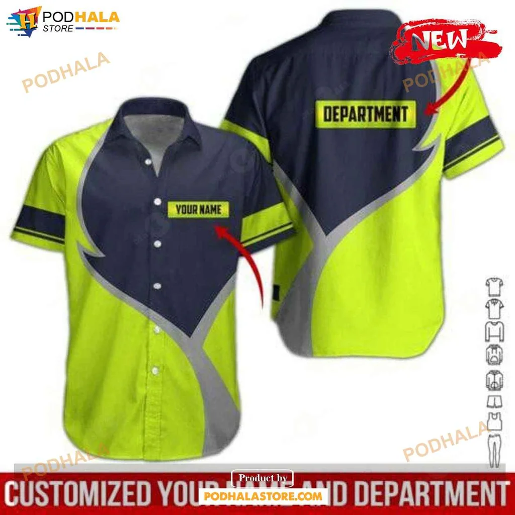 Dynamic Wave Aloha Shirt, Personalized Green Heavy Equipment Design For Summer Work