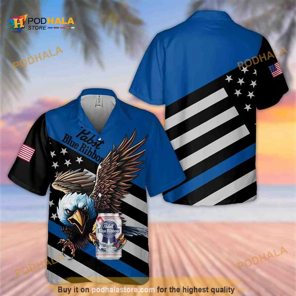 Eagle American Flag Hawaiian Shirt, Pabst Blue Ribbon Aloha Shirt