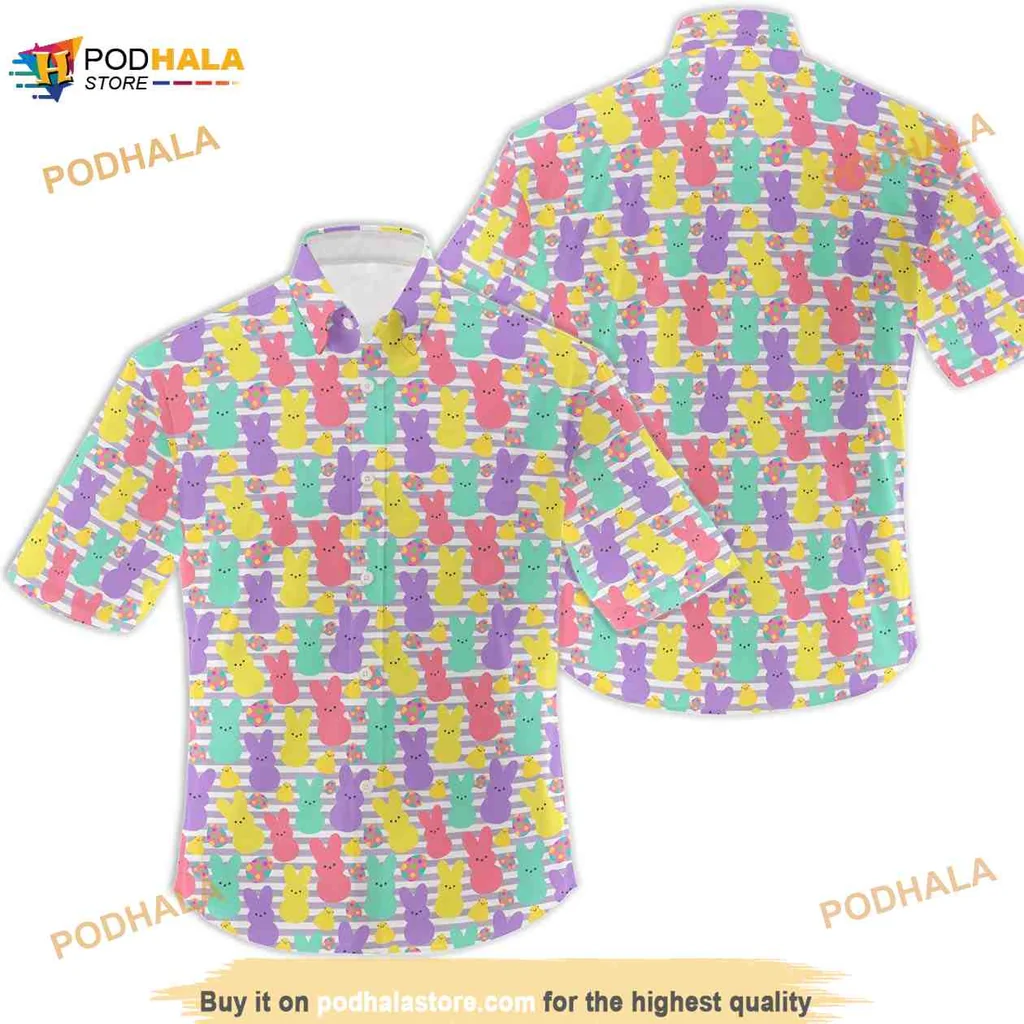 Easter Bunny Pattern Hawaiian Shirt With Playful Cartoon Design