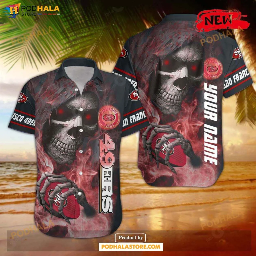 Edgy 49ers Skull Hawaiian Shirt, Personalized Design For Passionate Fans