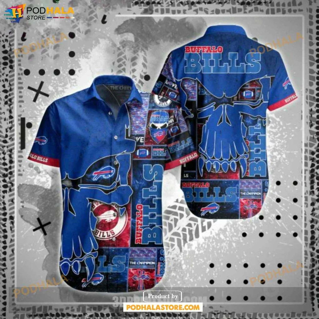 Edgy Buffalo Bills Hawaiian Shirt With Skull Design In Team Colors