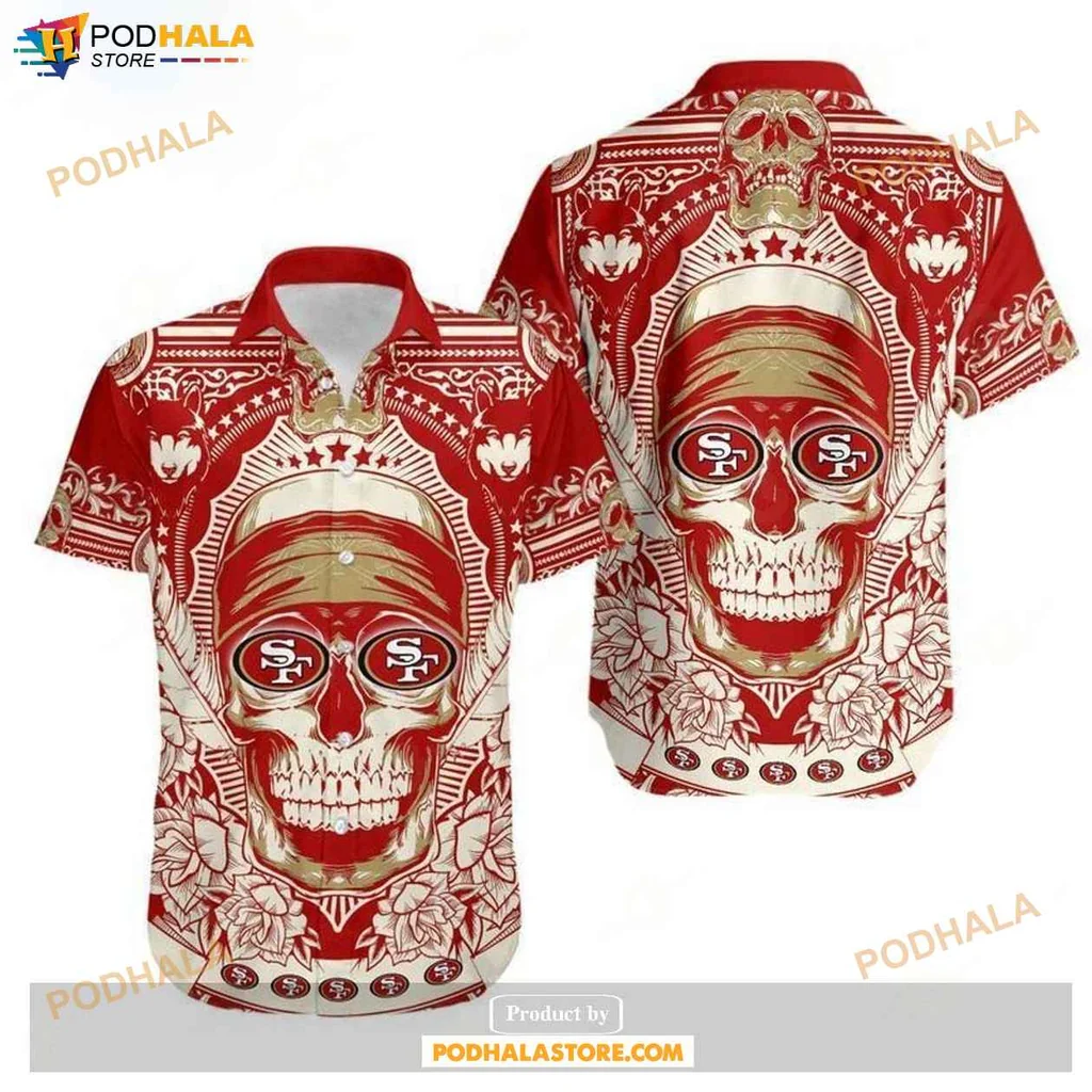 Edgy Floral Skull 49ers Hawaiian Shirt, Bold Summer Fan Gift For Sports Enthusiasts