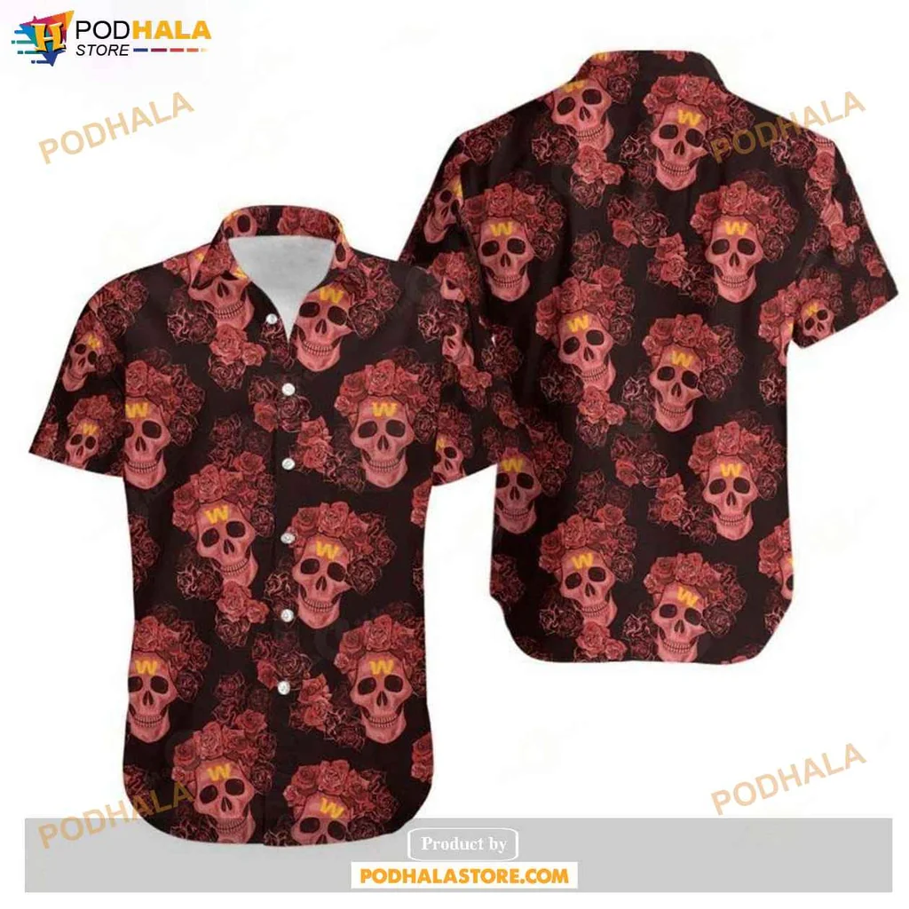 Edgy Floral Skulls Hawaiian Shirt With Vibrant Flowers And Dark Background
