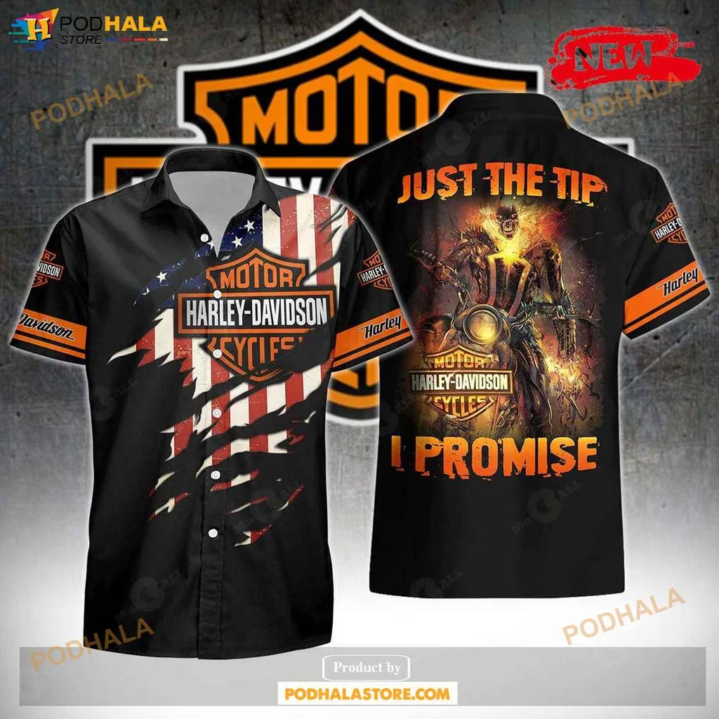 Edgy Harley Davidson Aloha Shirt, Just The Tip I Promise Tropical Shirt For Men