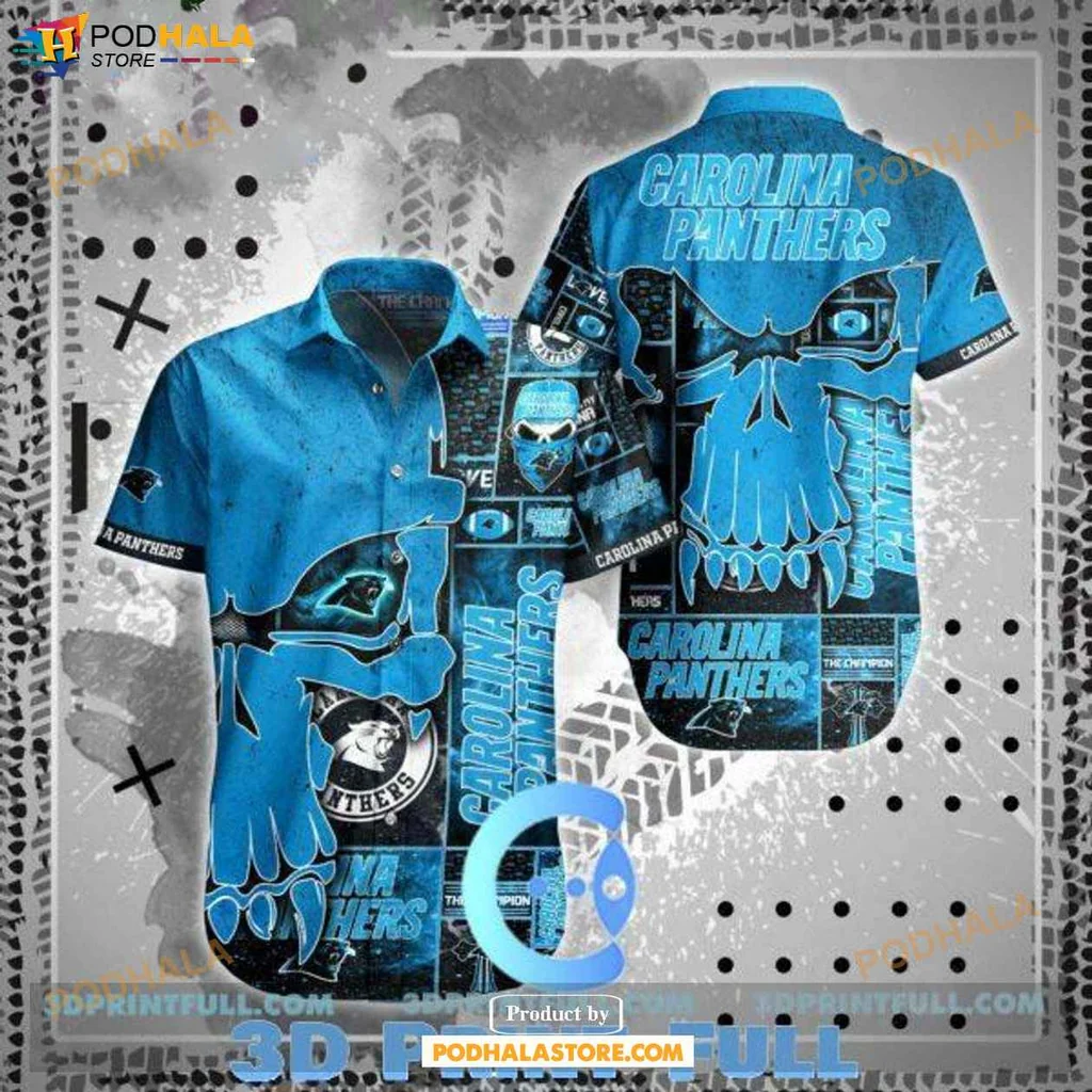 Edgy Panthers Fan Hawaiian Shirt, Carolina Panthers Skull Graphic Design
