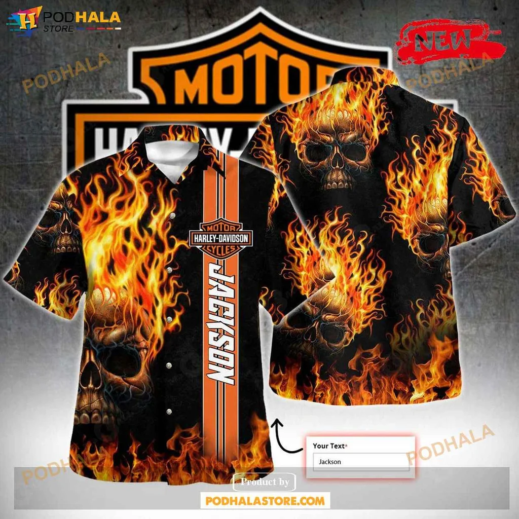 Edgy Skull Aloha Shirt, Fiery Design Tropical Shirt For Bold Fashion Lovers