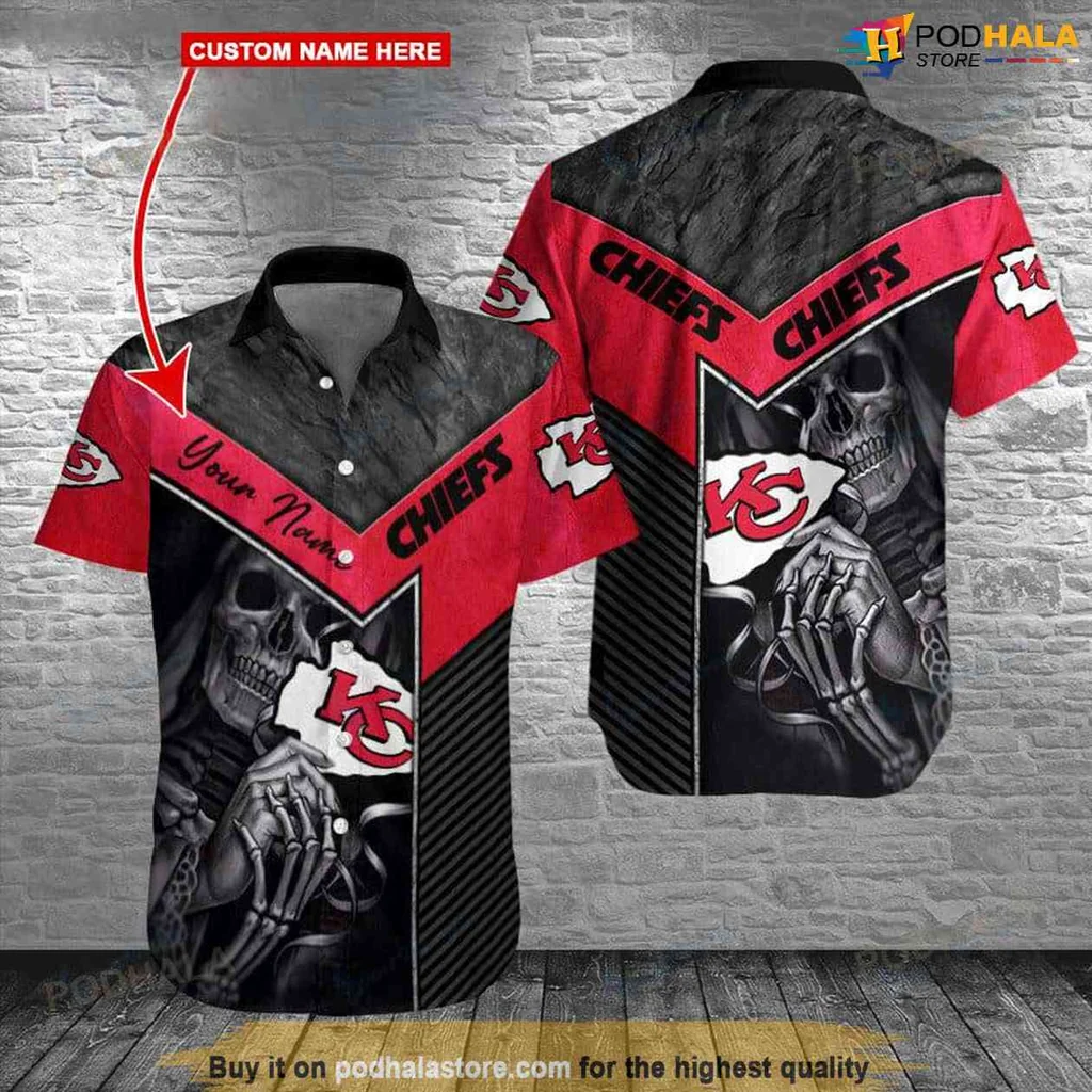 Edgy Skull Chiefs Hawaiian Shirt With Floral Design For Kansas City Fans