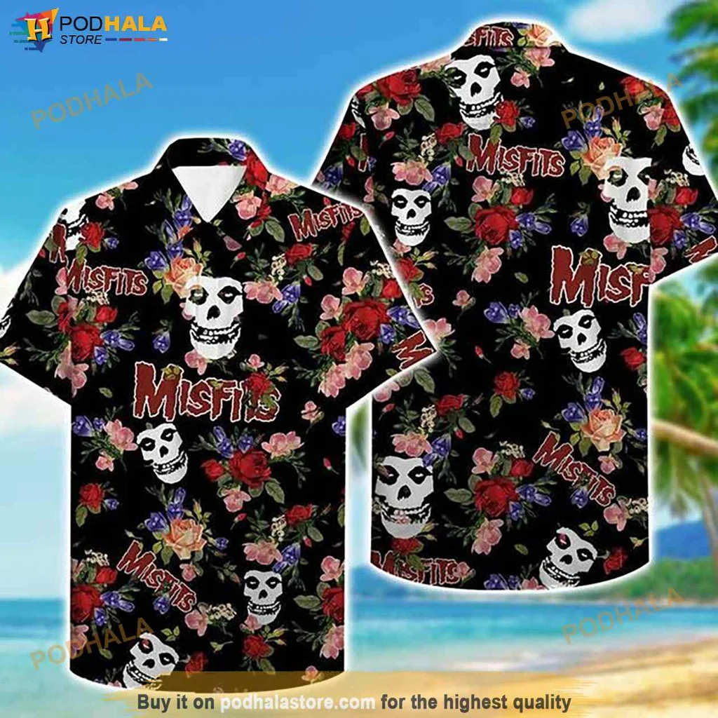 Edgy Skull Floral Hawaiian Shirt, Bold Punk Style For Non Conformist Men