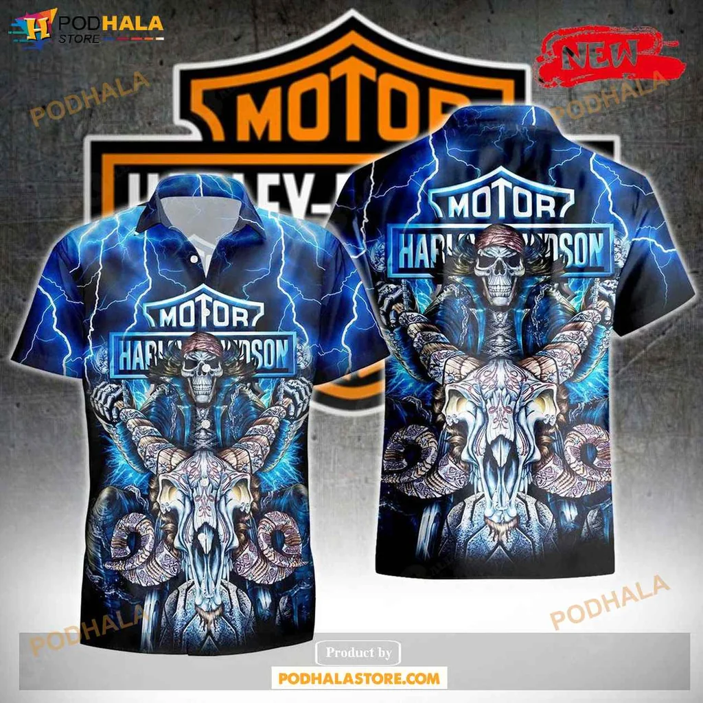 Edgy Skull Motorcycle Aloha Shirt, Lightning Biker Tropical Shirt For Men And Women