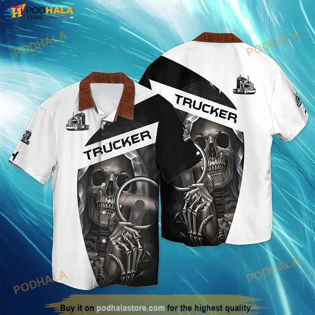 Edgy Skull Trucker Hawaiian Shirt, Bold Tropical Design For Adventurous Men