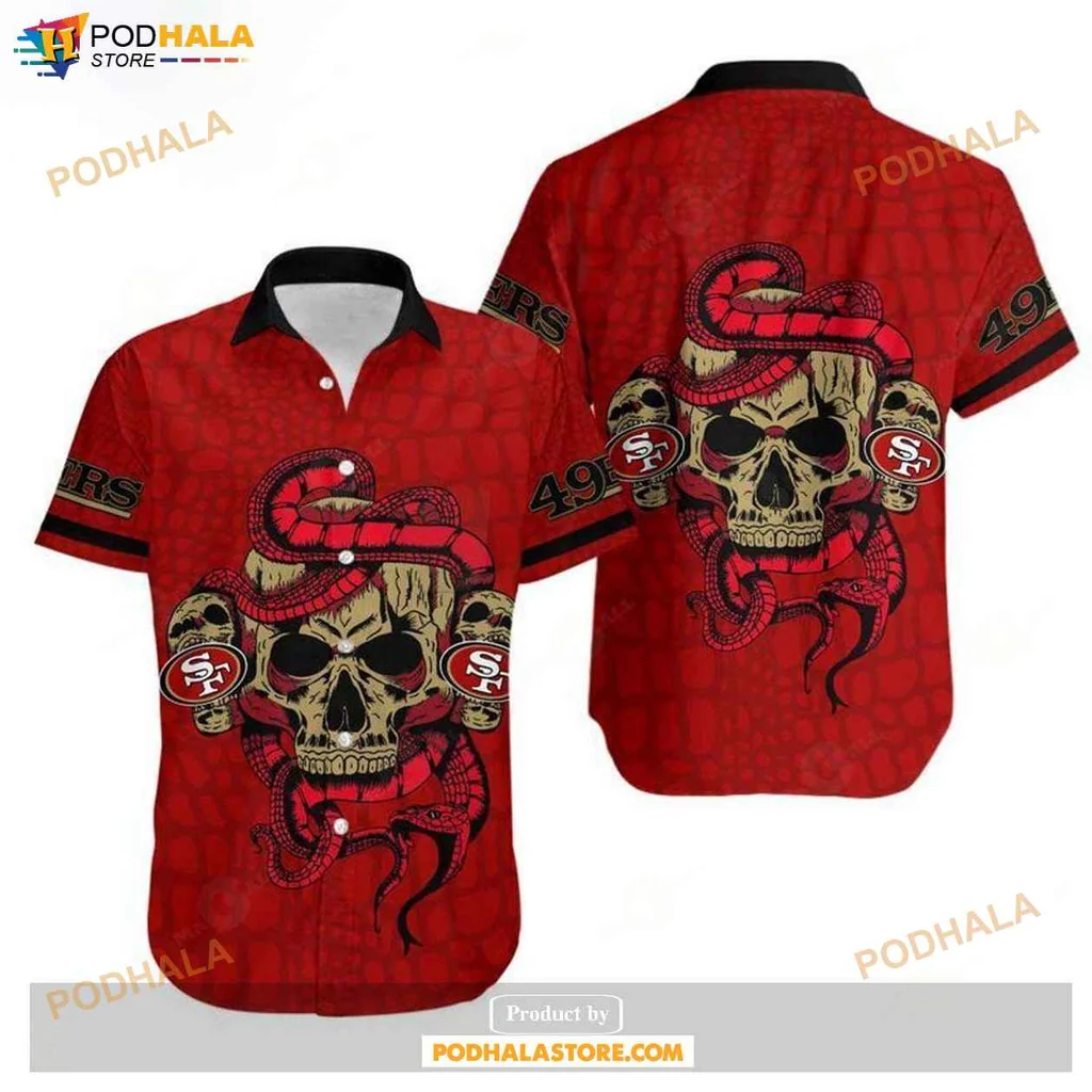Edgy Snake Skull Hawaiian Shirt, San Francisco 49ers Summer Design
